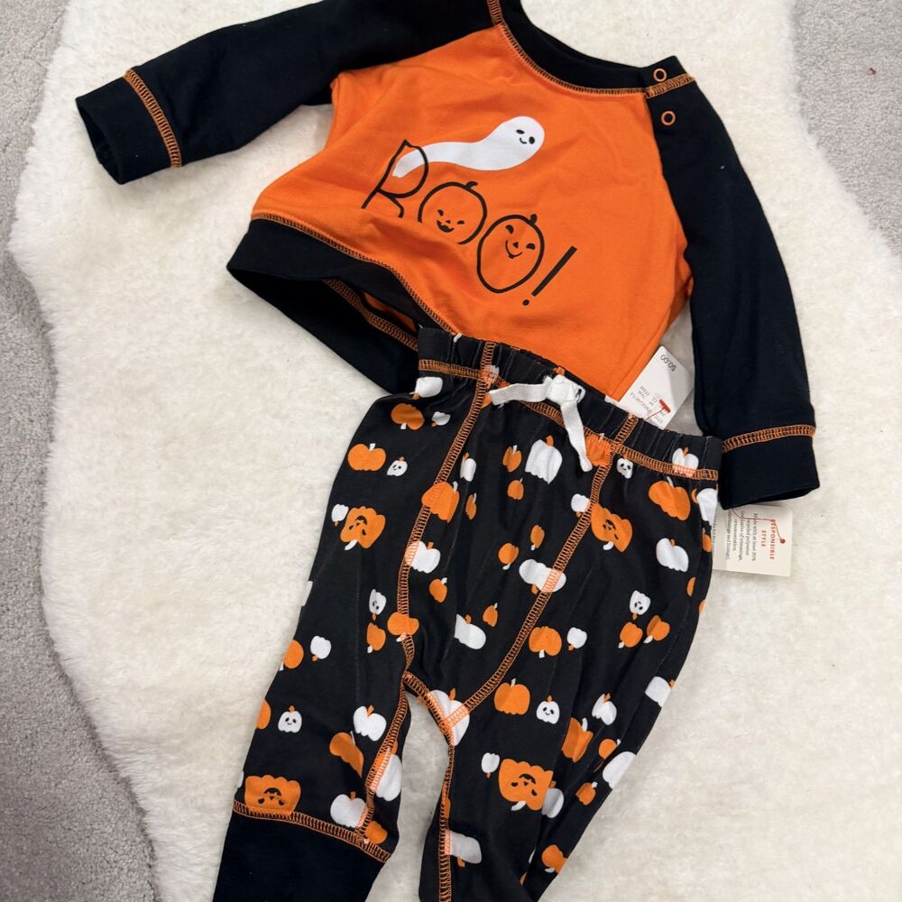 Cat & Jack Infant Halloween "Boo" Long Sleeve Shirt & Pant Set, 3-6 Months